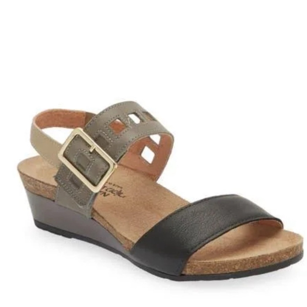 Naot Dynasty Wedge Sandal in Soft Black/gray/Beige